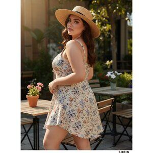 Floral Sleeveless Shein Curve Tunic Dress 3XL Lightweight Beige Multicolor